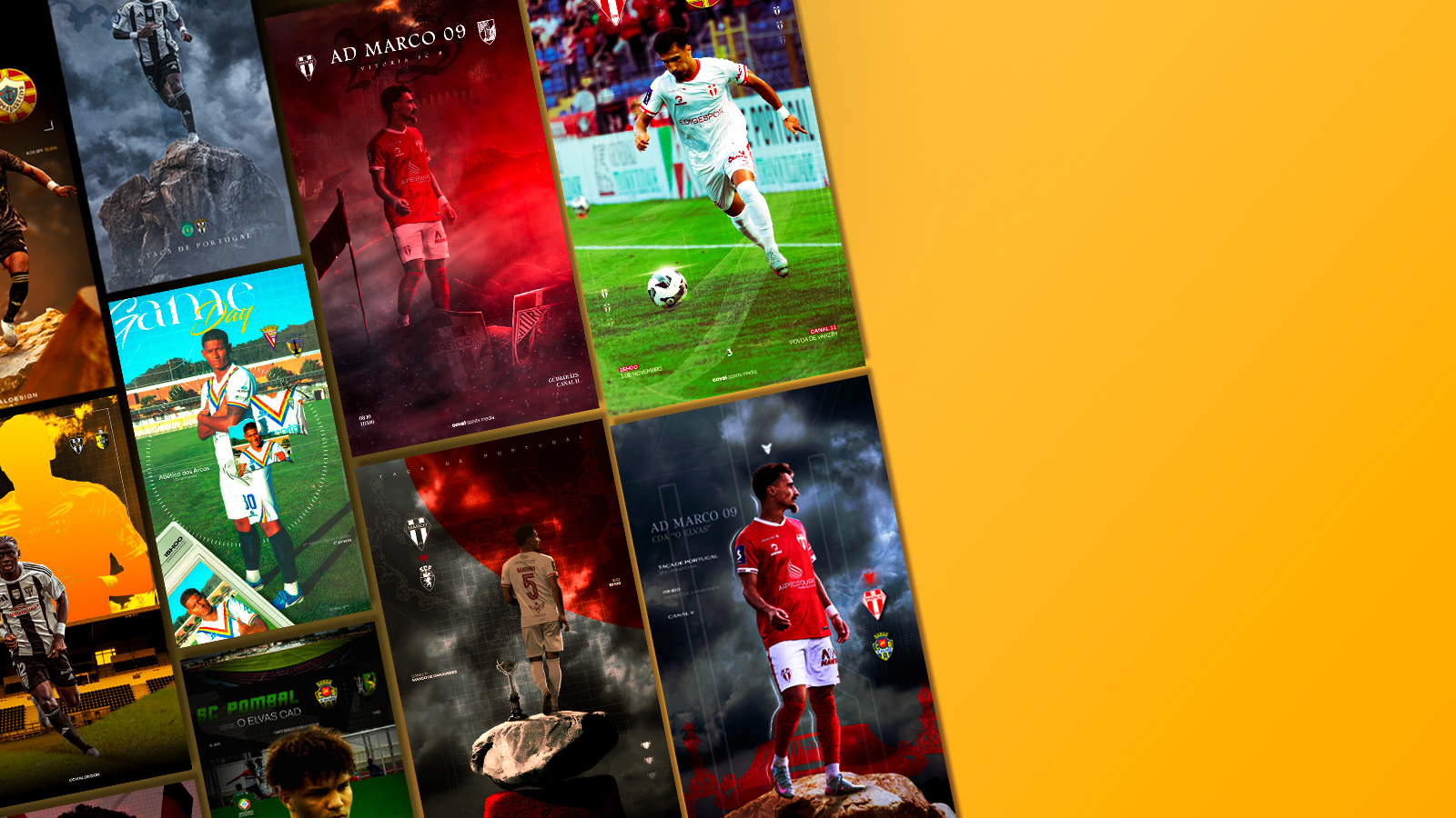 Colagem de trabalhos de design desportivo de Miguel Coval
